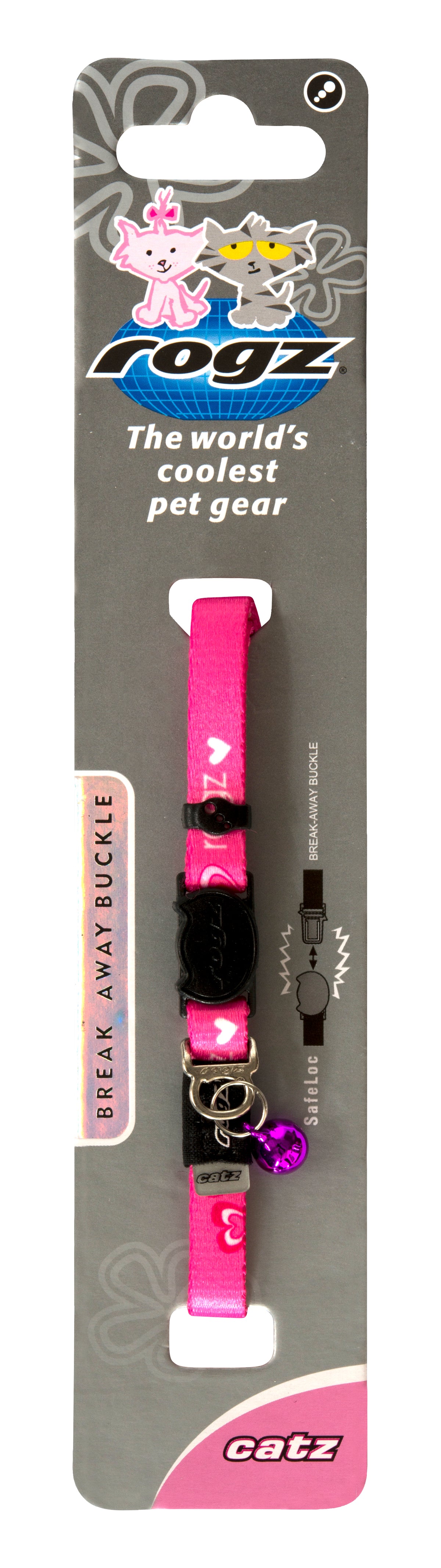 Rogz Kiddycat Safeloc Collar Pink Hearts - RSPCA VIC