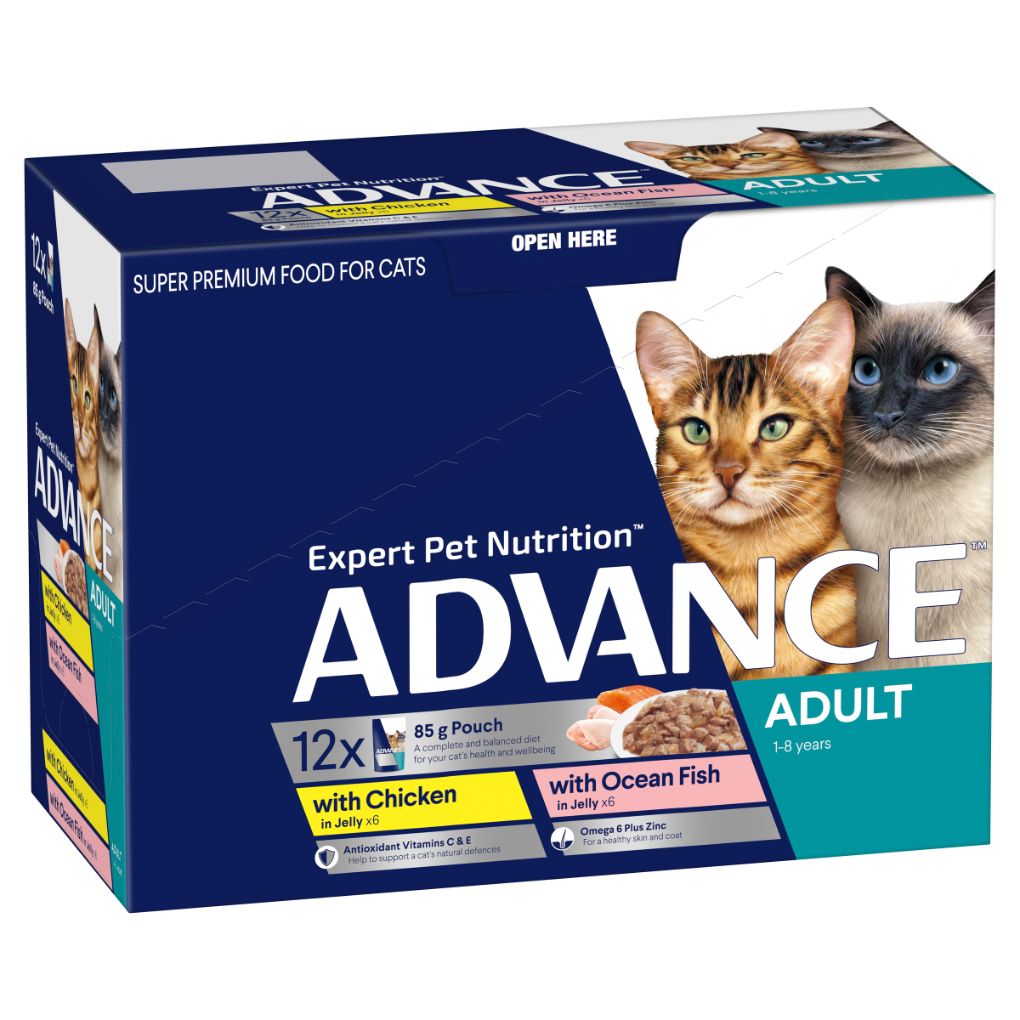 Advance Adult Wet Cat Food Chicken, Ocean Fish In Jelly 12x85g Multi Pack - RSPCA VIC