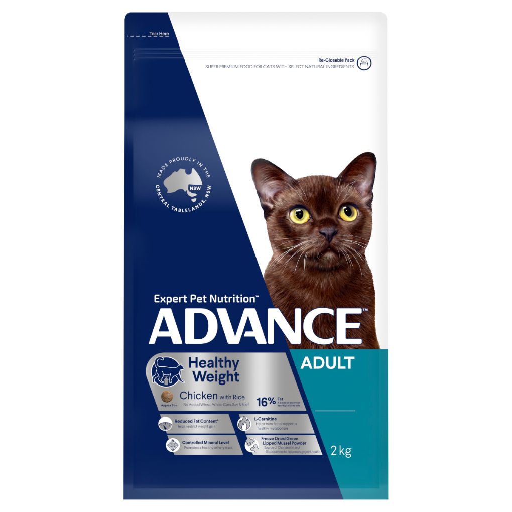 Advance Healthy Weight Adult Dry Cat Food Chicken with Rice 2kg - RSPCA VIC