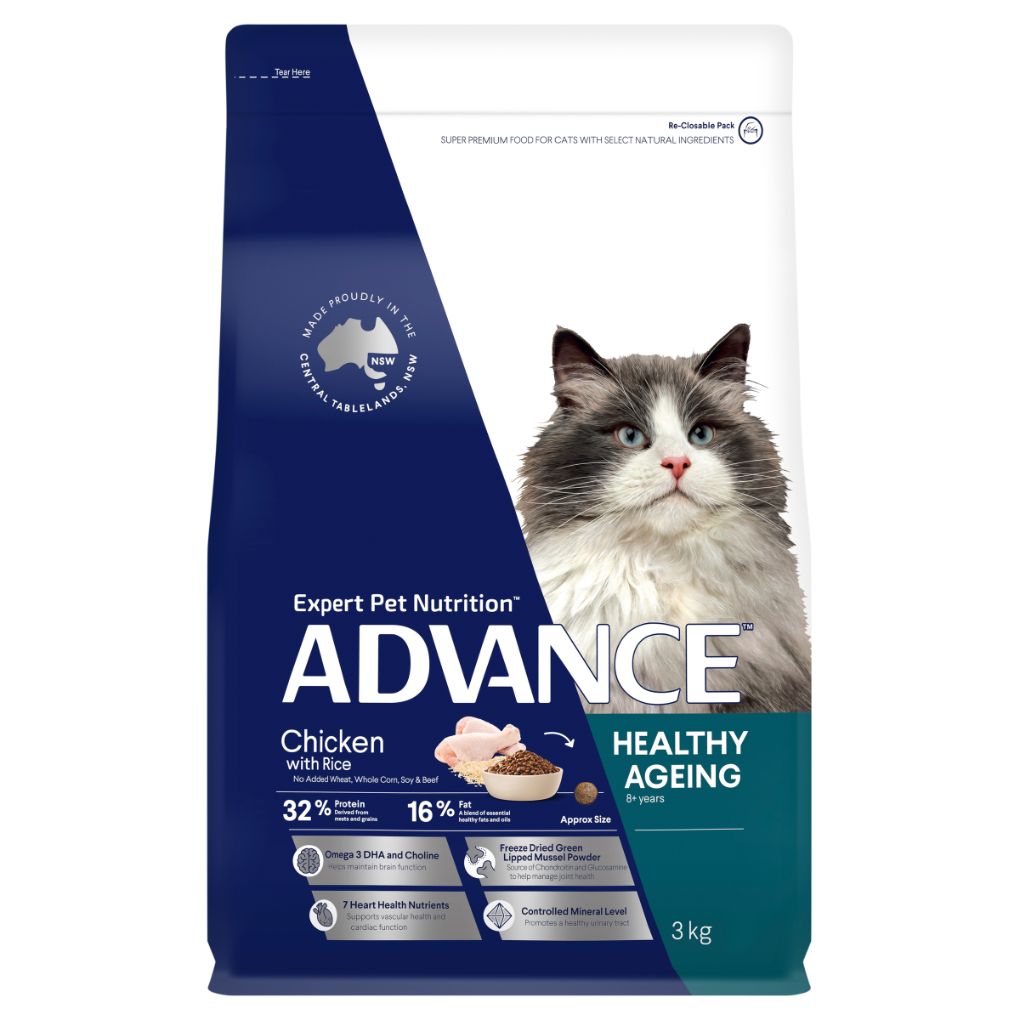 Advance Healthy Ageing Adult Dry Cat Food Chicken with Rice 3kg - RSPCA VIC
