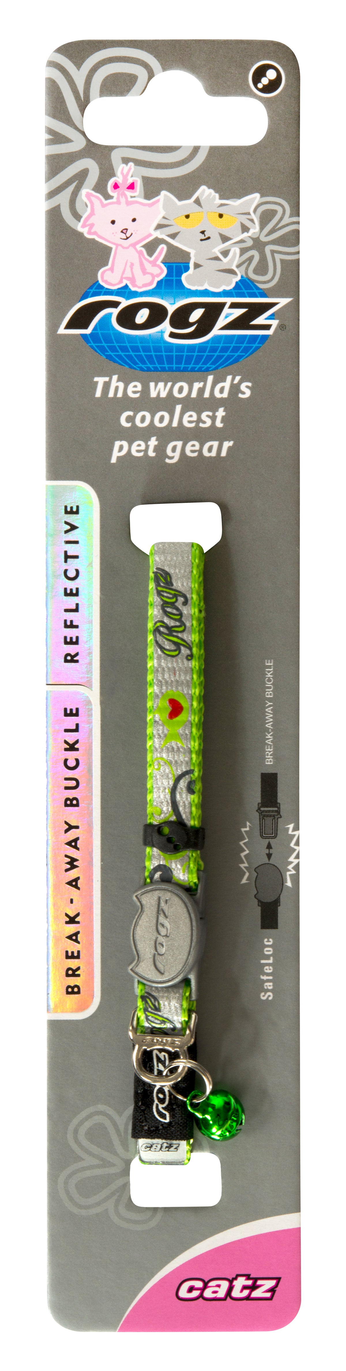 Rogz Safeloc Reflectocat Collar Lime Fish - RSPCA VIC