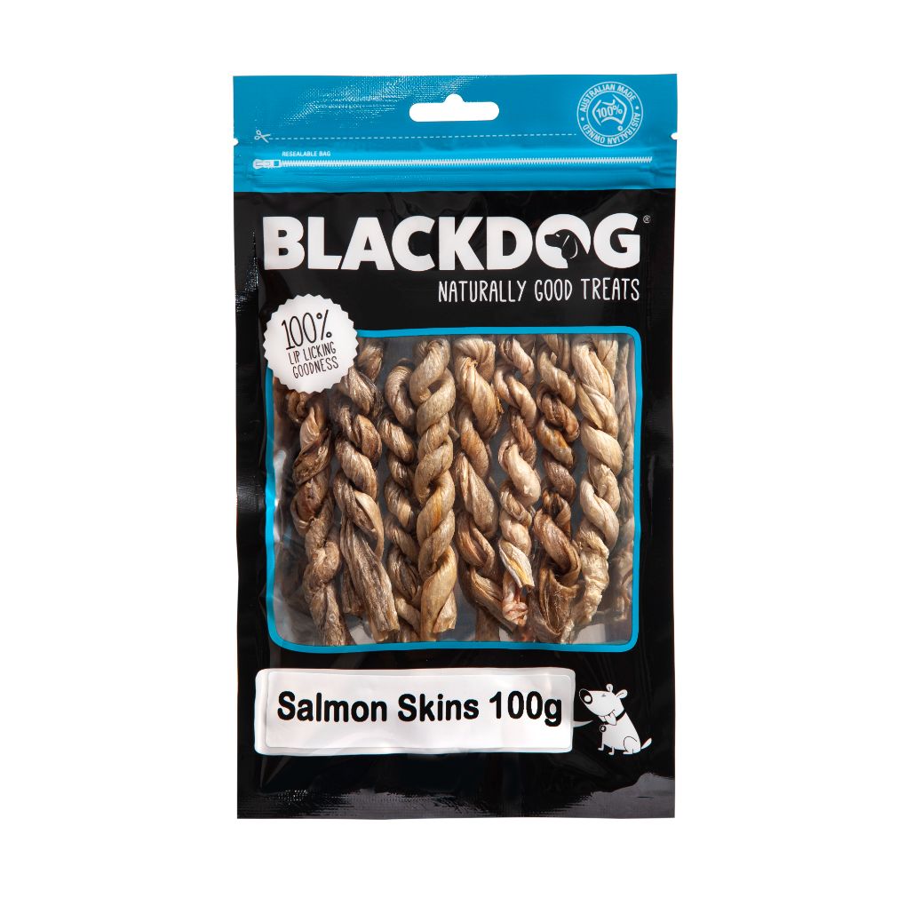 Black Dog Salmon Skins Dog Treats 100g - RSPCA VIC